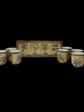 WEST INDIES 4 PART RELISH PLATE AND 7PC MUGS